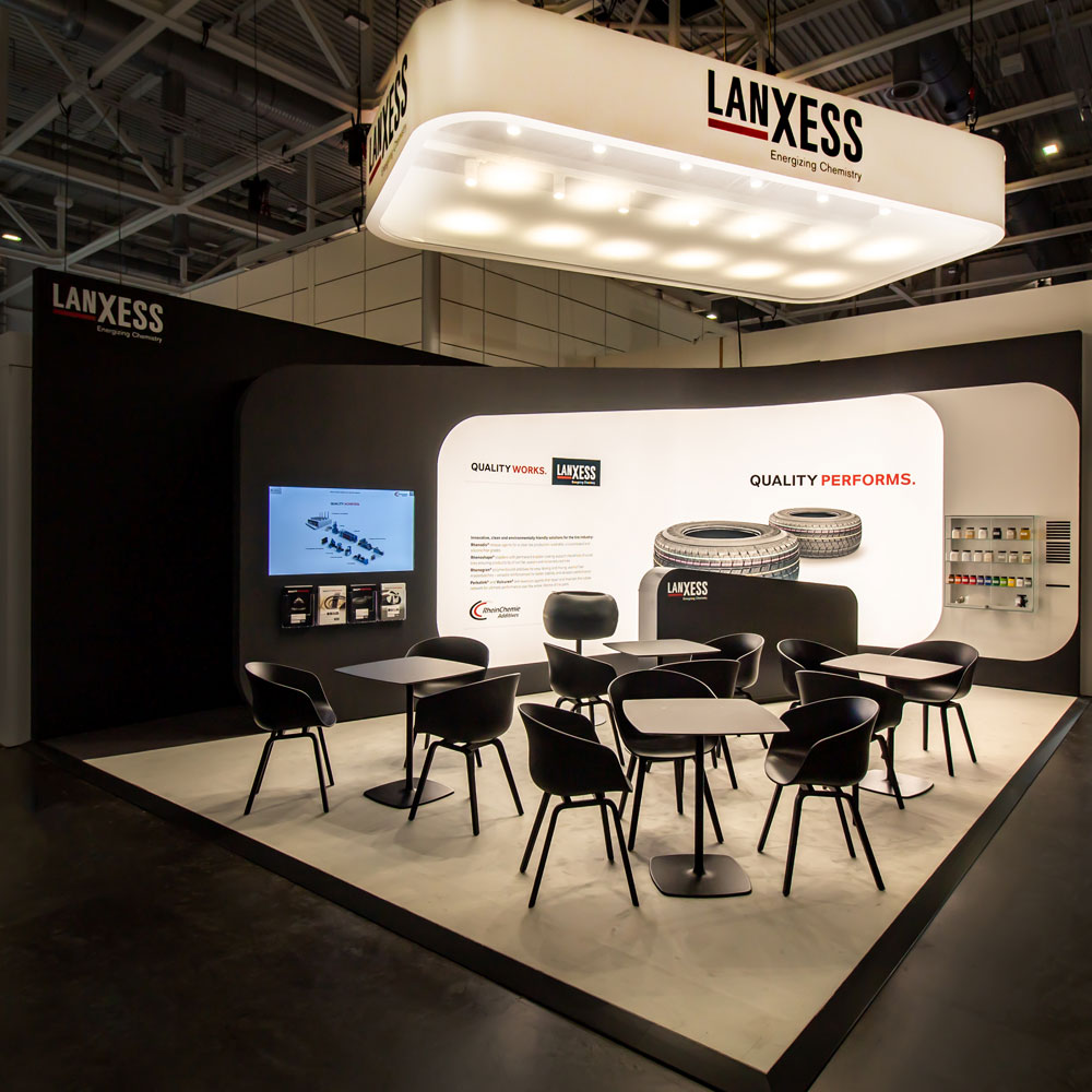 tuennisen-projekt-messebau-lanxess-tiretech-hannover-2019-1 Messestand von Lanxess auf der Tire Technology EXPO 2019 in Hannover Deutschland Europe - Tünnissen Interiors, Messen, Events und Ausstellungen NRW Deutschland Europe