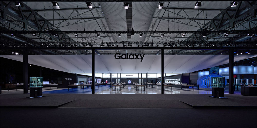 Messestand von Samsung auf der MWC Messe 2019 in Barcelona - Tünnissen Interiors, Messen, Events und Ausstellungen NRW Deutschland Europe